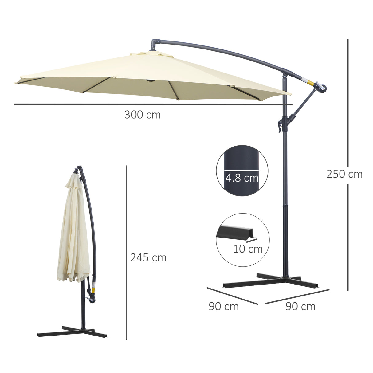 easycomfort easycomfort ombrellone parasole decentrato da giardino da spiaggia ferro 3m beige ean 8054111842259
