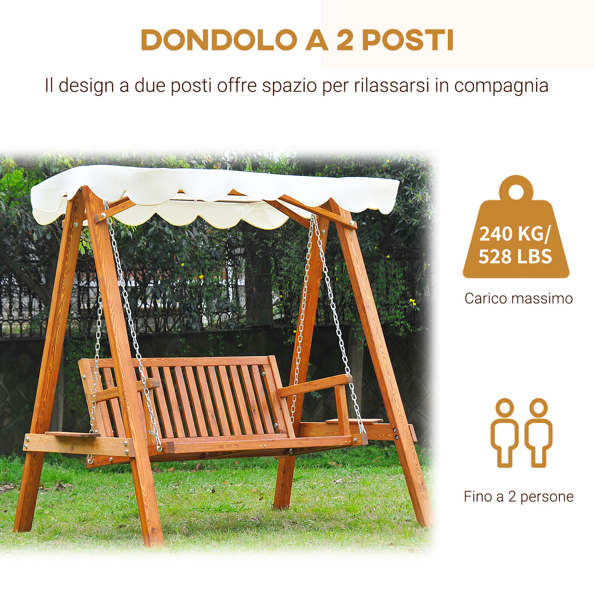 easycomfort easycomfort dondolo da giardino 2 posti in legno di pino con tettuccio parasole bianco