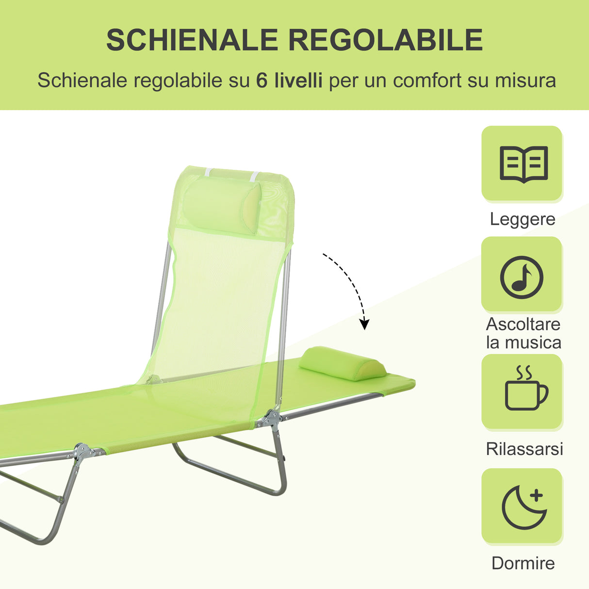 easycomfort easycomfort sdraio pieghevole reclinabile con cuscino da giardino spiaggia verde chiaro ean 8054111840361