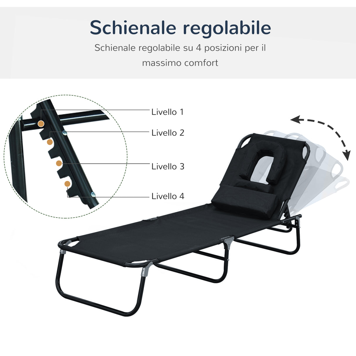 easycomfort easycomfort lettino prendisole sdraio da giardino pieghevole reclinabile con cuscino nero ean 8054111842426