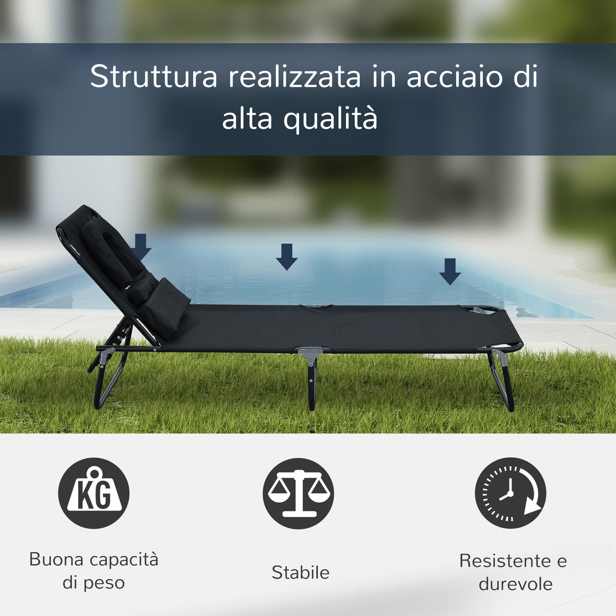 easycomfort easycomfort lettino prendisole sdraio da giardino pieghevole reclinabile con cuscino nero ean 8054111842426