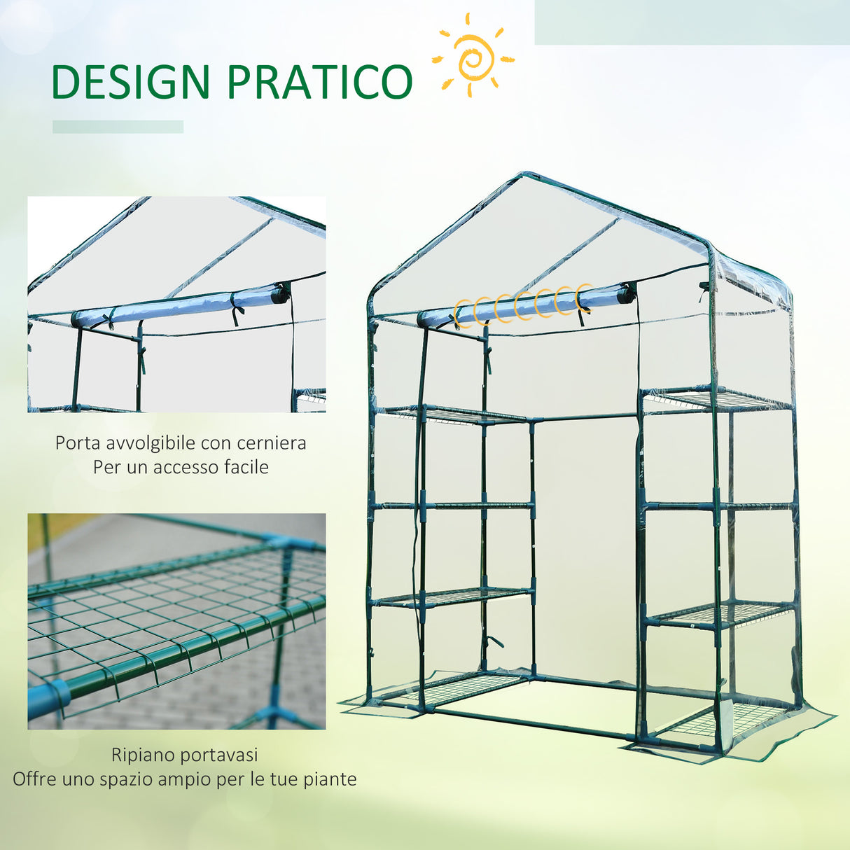 easycomfort easycomfort serra da giardino in acciaio e pvc trasparente con porta avvolgibile 143x73x195 cm verde