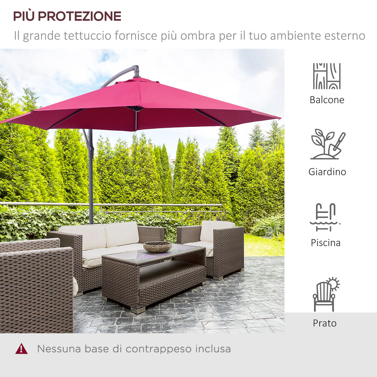 easycomfort easycomfort ombrellone parasole decentrato in metallo bordeaux 3x2.6m ean 8054144134369