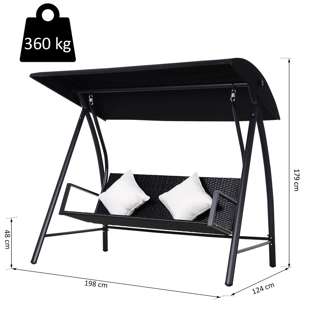 easycomfort easycomfort dondolo 3 posti in rattan e ferro con cuscini e tettuccio parasole nero ean 8054111842969