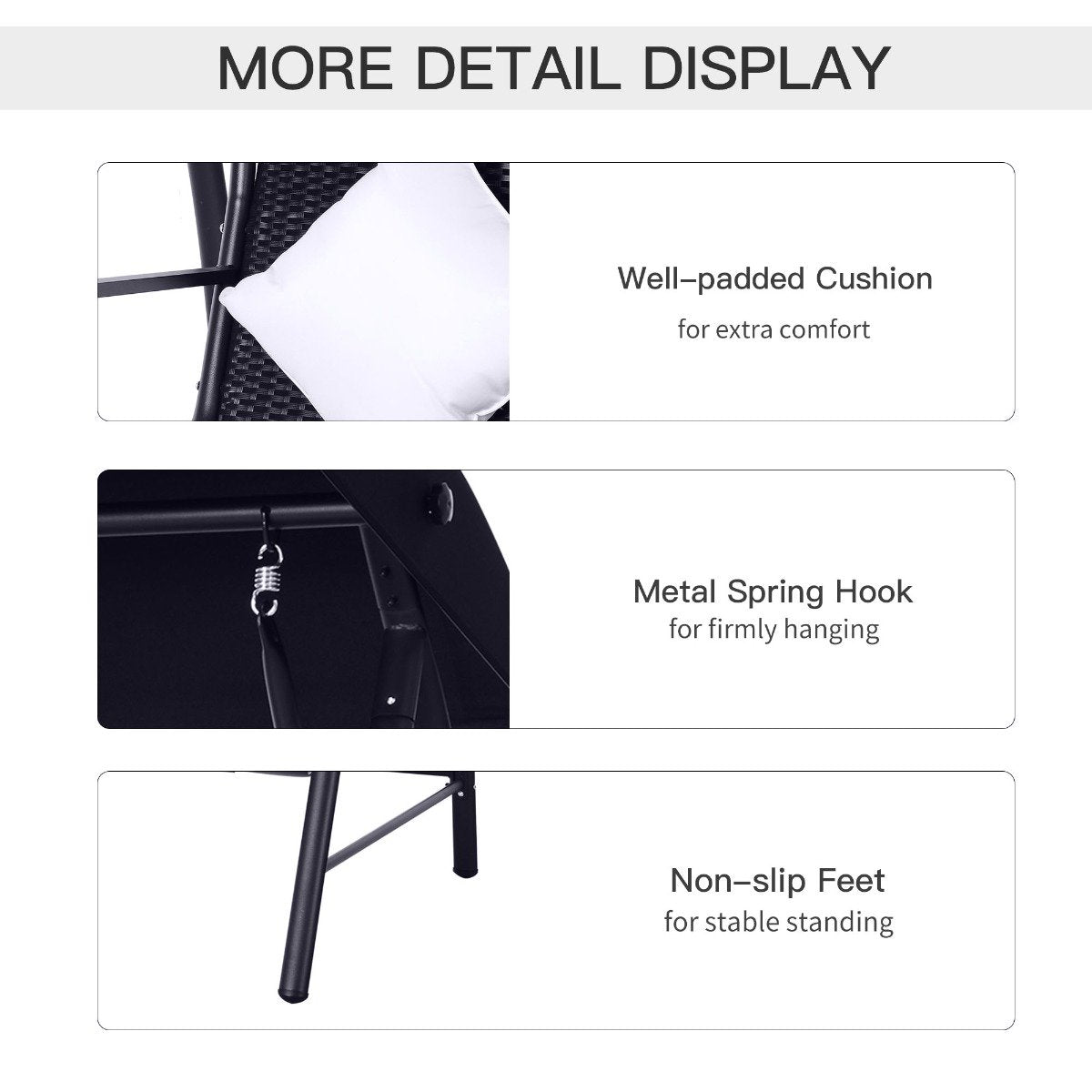 easycomfort easycomfort dondolo 3 posti in rattan e ferro con cuscini e tettuccio parasole nero ean 8054111842969