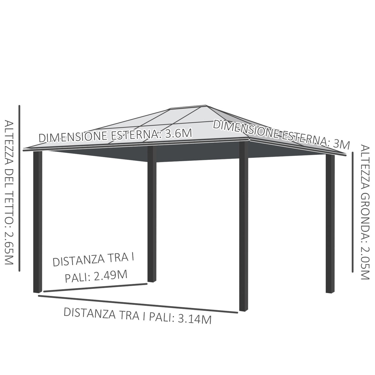 easycomfort easycomfort gazebo di lusso in alluminio tendone da giardino 300x360x265cm