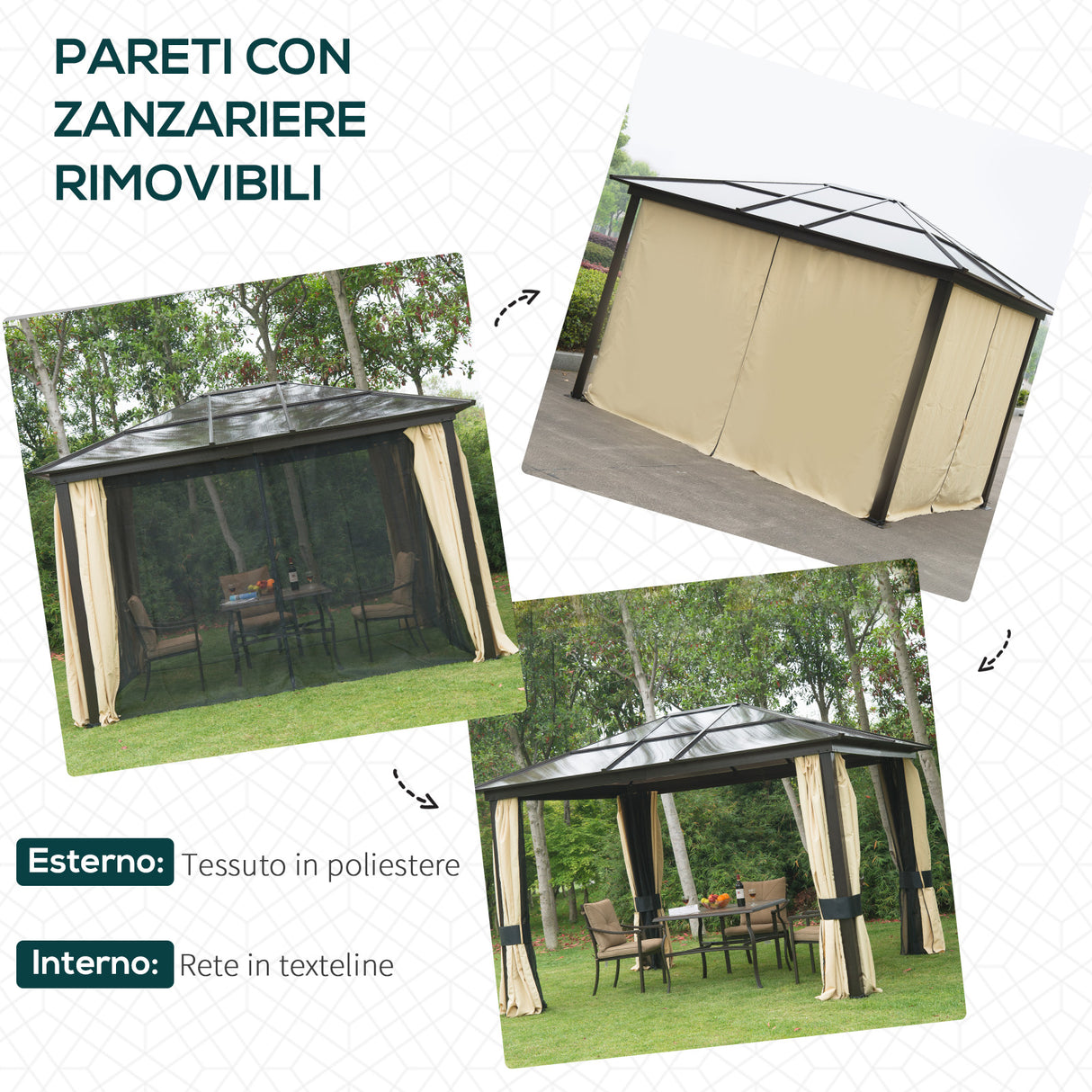 easycomfort easycomfort gazebo di lusso in alluminio tendone da giardino 300x360x265cm