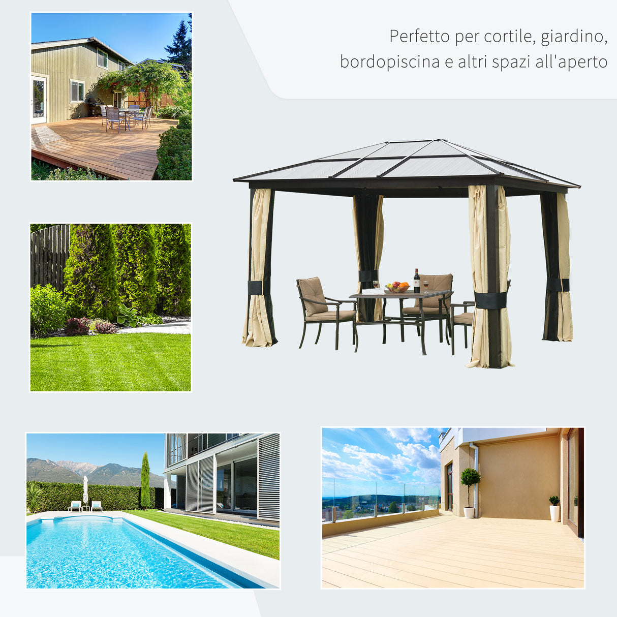 easycomfort easycomfort gazebo di lusso in alluminio tendone da giardino 300x360x265cm