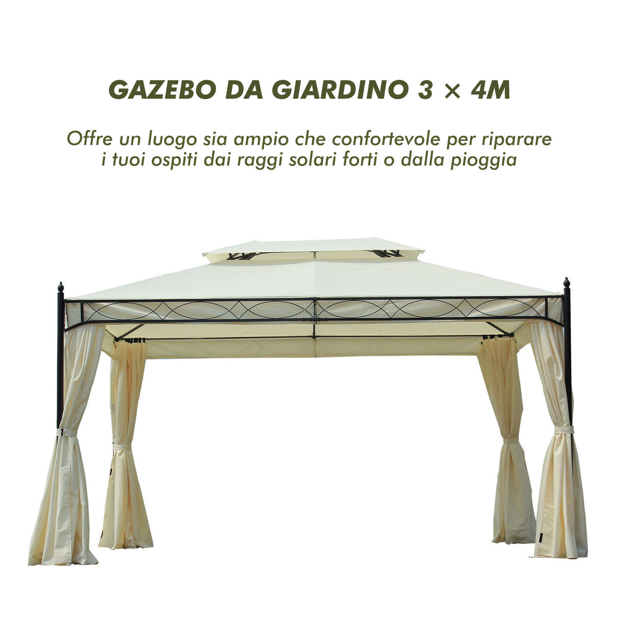 easycomfort easycomfort gazebo da giardino 3x4m in metallo con doppio tetto crema ean 8054144136127