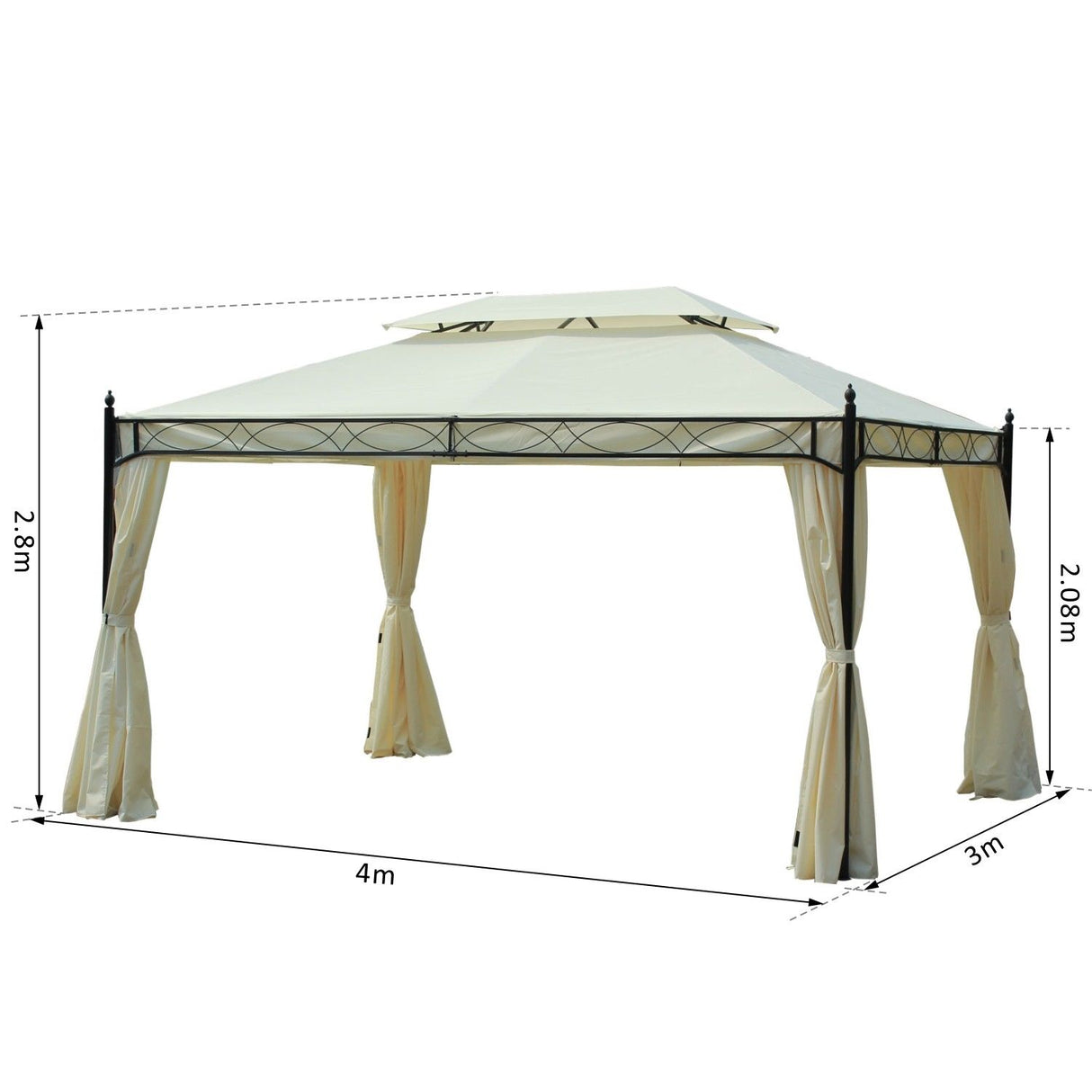 easycomfort easycomfort gazebo da giardino 3x4m in metallo con doppio tetto crema ean 8054144136127