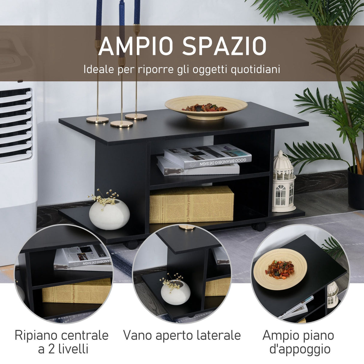 easycomfort easycomfort mobile porta tv in legno con ruote nero 80x40x40cm ean 8054144131672