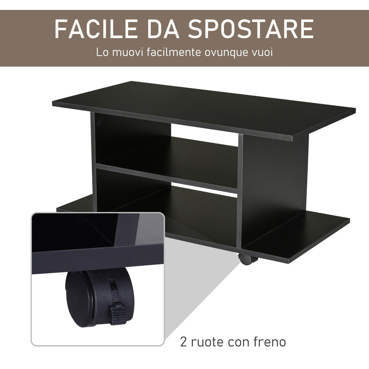 easycomfort easycomfort mobile porta tv in legno con ruote nero 80x40x40cm ean 8054144131672