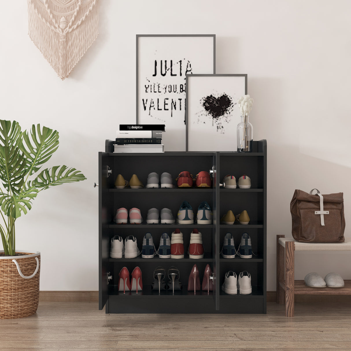 easycomfort easycomfort armadio scarpiera salvaspazio e moderna in legno per 12 paia di scarpe nero ean 8054111842204