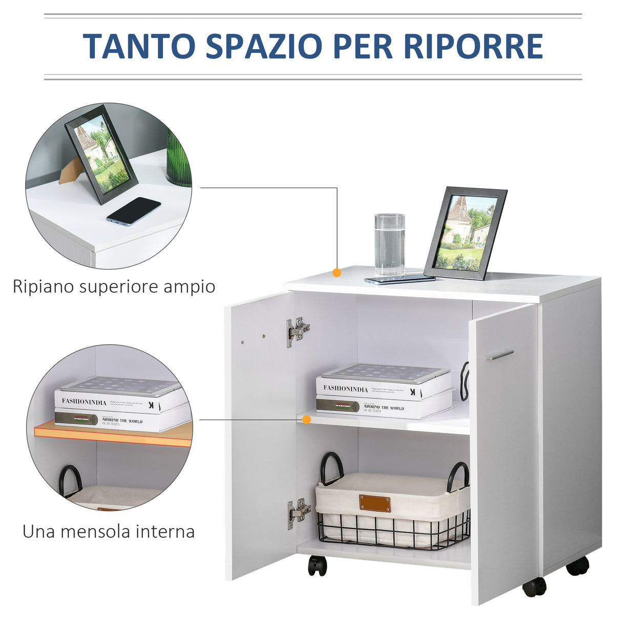 easycomfort easycomfort mobiletto in legno con ruote e 2 ante 60x35x65cm bianco violaceo ean 8054144131573