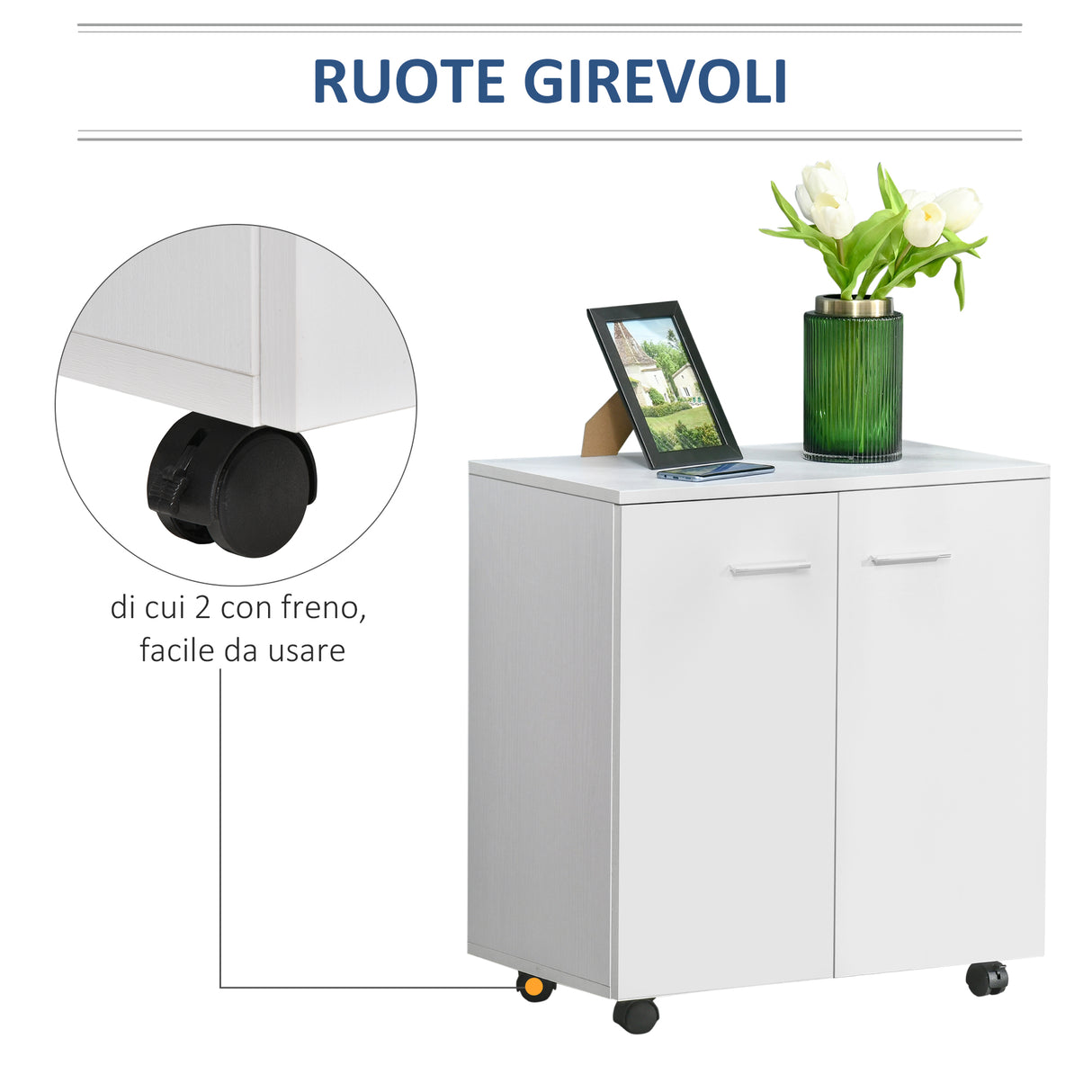 easycomfort easycomfort mobiletto in legno con ruote e 2 ante 60x35x65cm bianco violaceo ean 8054144131573