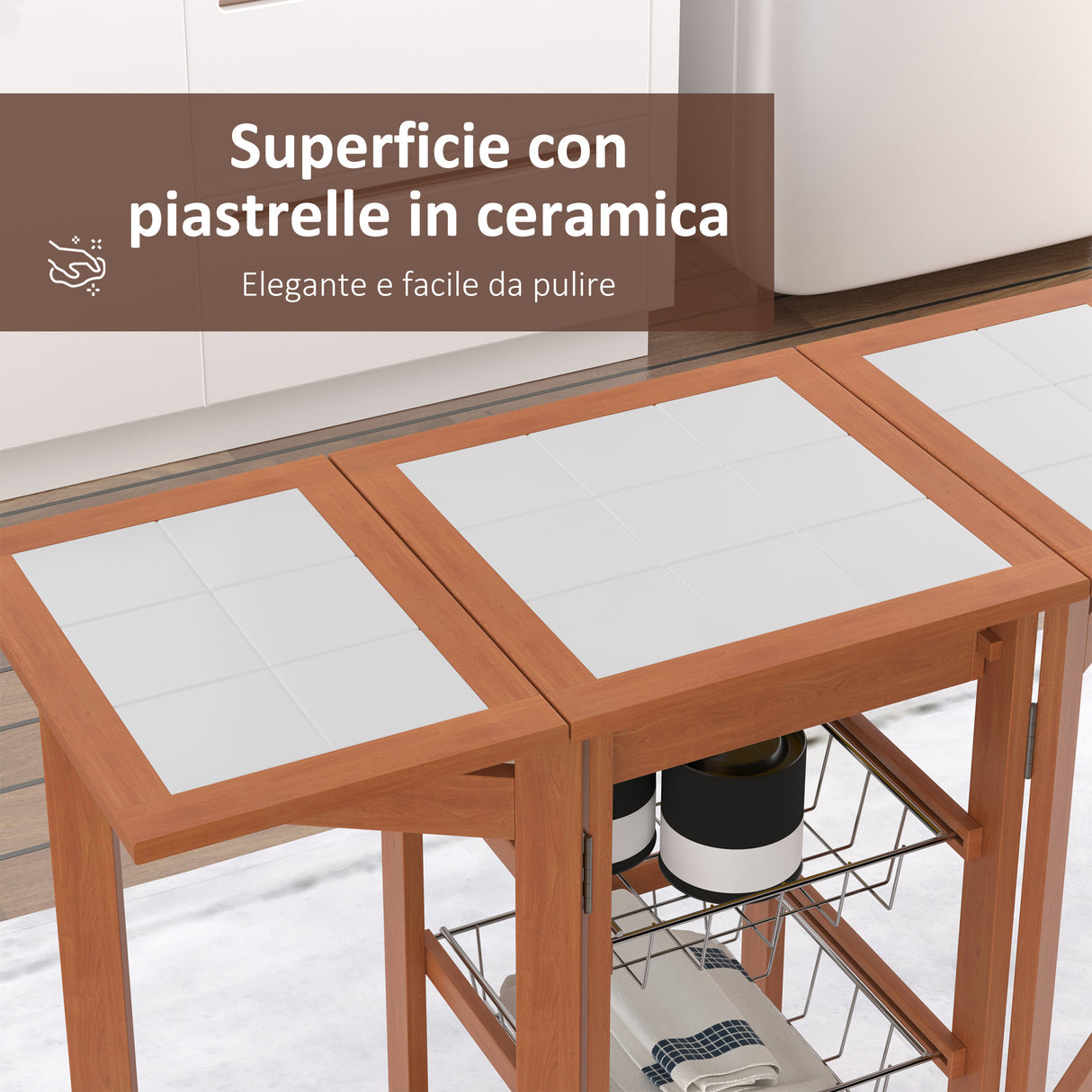 easycomfort easycomfort carrello da cucina servizio ausiliare in legno e metallo cromato con 6 ruote e cassetto ean 8054144131139