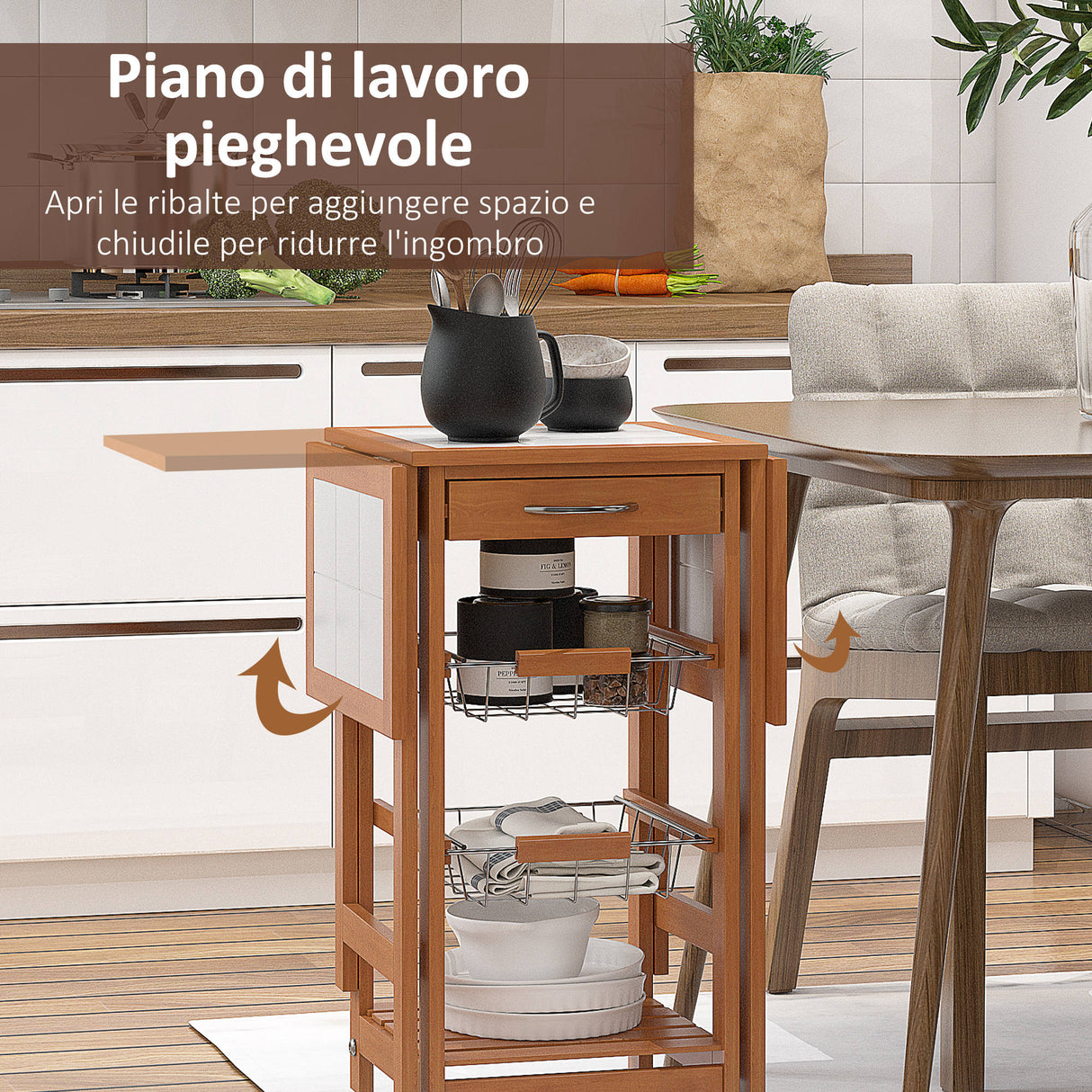 easycomfort easycomfort carrello da cucina servizio ausiliare in legno e metallo cromato con 6 ruote e cassetto ean 8054144131139