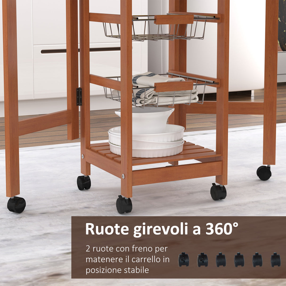 easycomfort easycomfort carrello da cucina servizio ausiliare in legno e metallo cromato con 6 ruote e cassetto ean 8054144131139