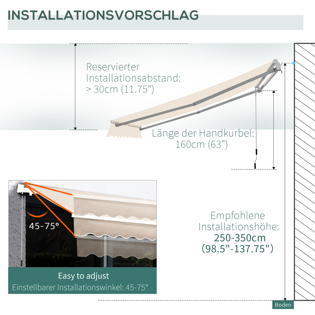 easycomfort easycomfort tenda da sole a bracci per esterno regolazione con manovella 300x250cm ean 8054144138312