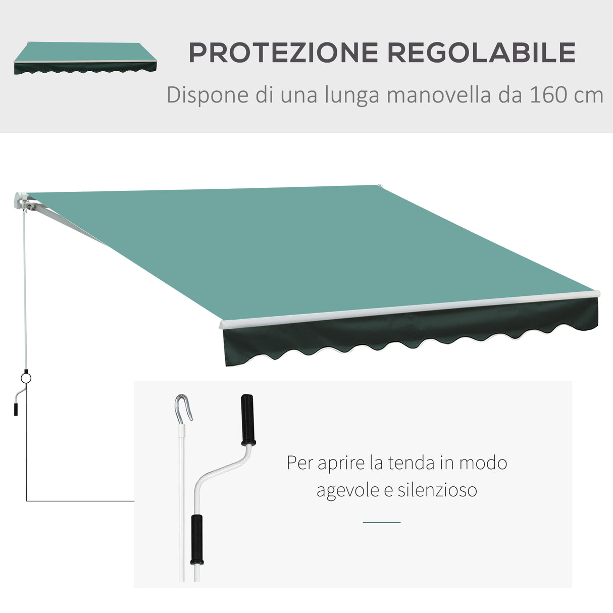 easycomfort easycomfort tenda da sole a bracci per esterno con manovella metallo e poliestere 3x2 5m verde