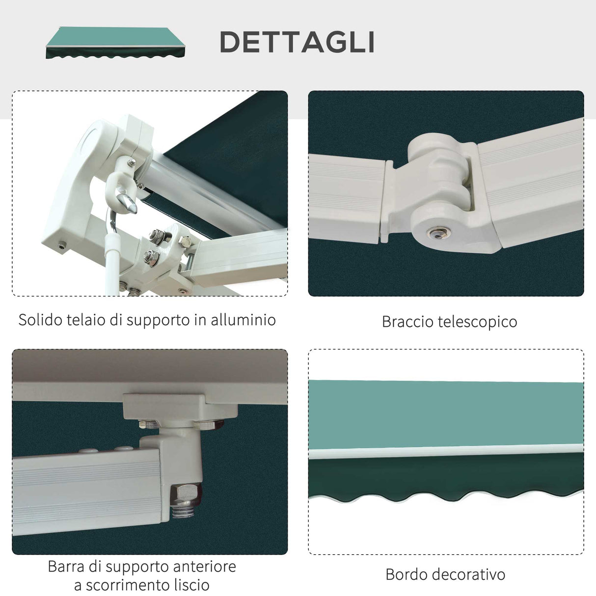 easycomfort easycomfort tenda da sole a bracci per esterno con manovella metallo e poliestere 3x2 5m verde