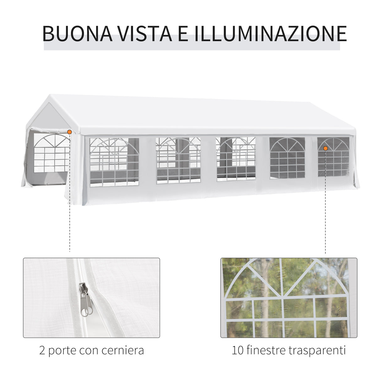 easycomfort easycomfort gazebo da giardino 10x6m con pareti rimovibili e finestre acciaio e poliestere