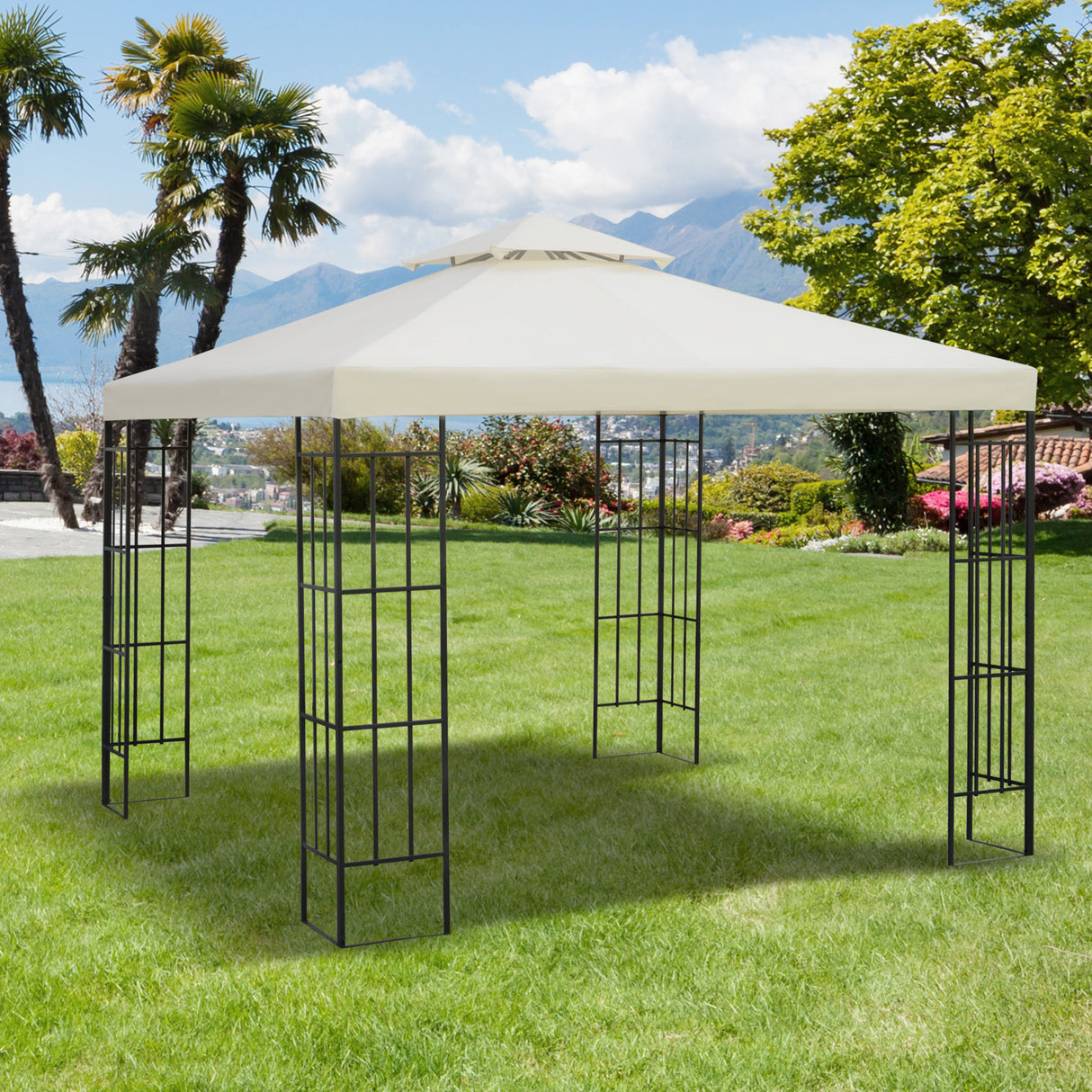 easycomfort easycomfort tetto di ricambio impermeabile per gazebo da giardino doppio tetto 3x3m crema ean 8054111842051