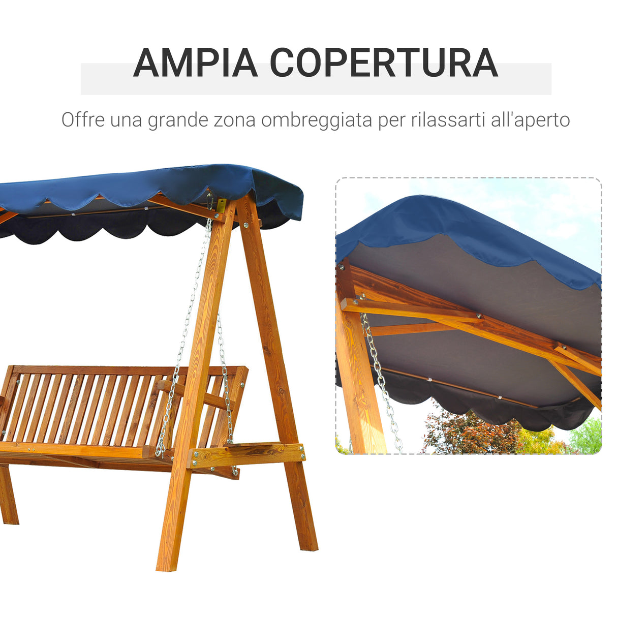 easycomfort easycomfort dondolo da giardino 3 posti con baldacchino in legno 200x 130x 185cm