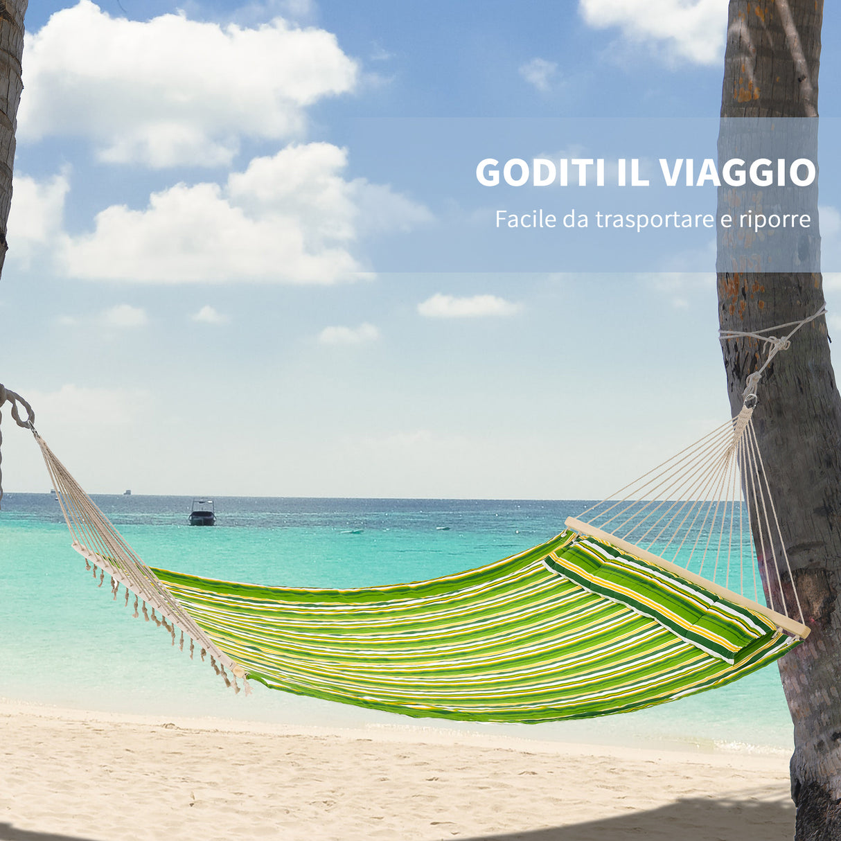 easycomfort easycomfort amaca matrimoniale in cotone a righe verde giallo e bianco con cuscino ean 8054111844833