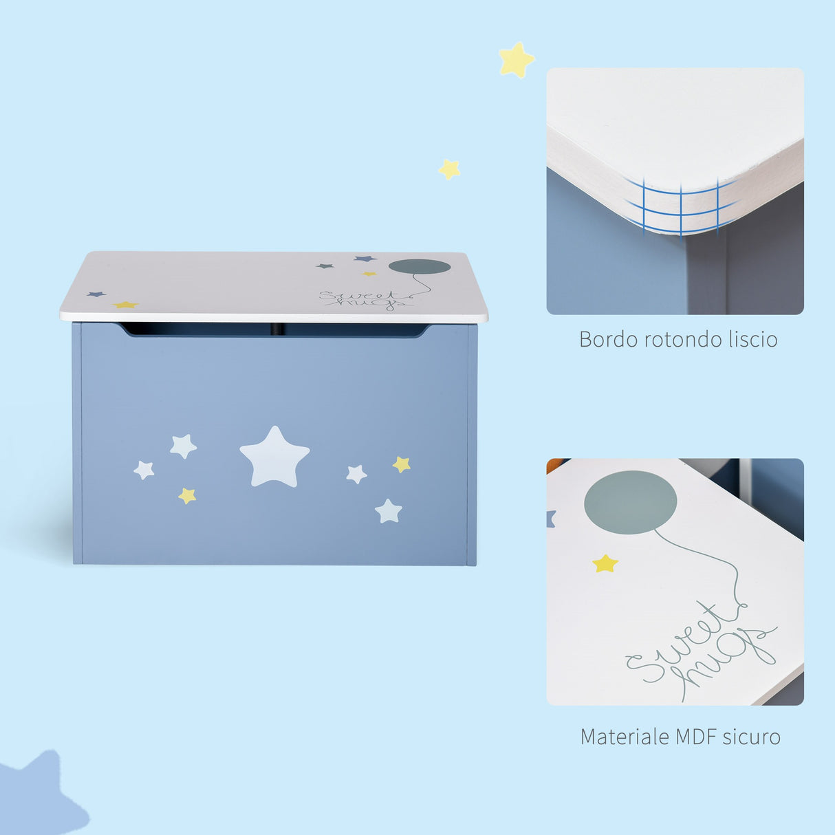 easycomfort easycomfort cassapanca baule portagiochi in legno blu e bianco panca per cameretta bambini 55 x 34 x 35 5 cm