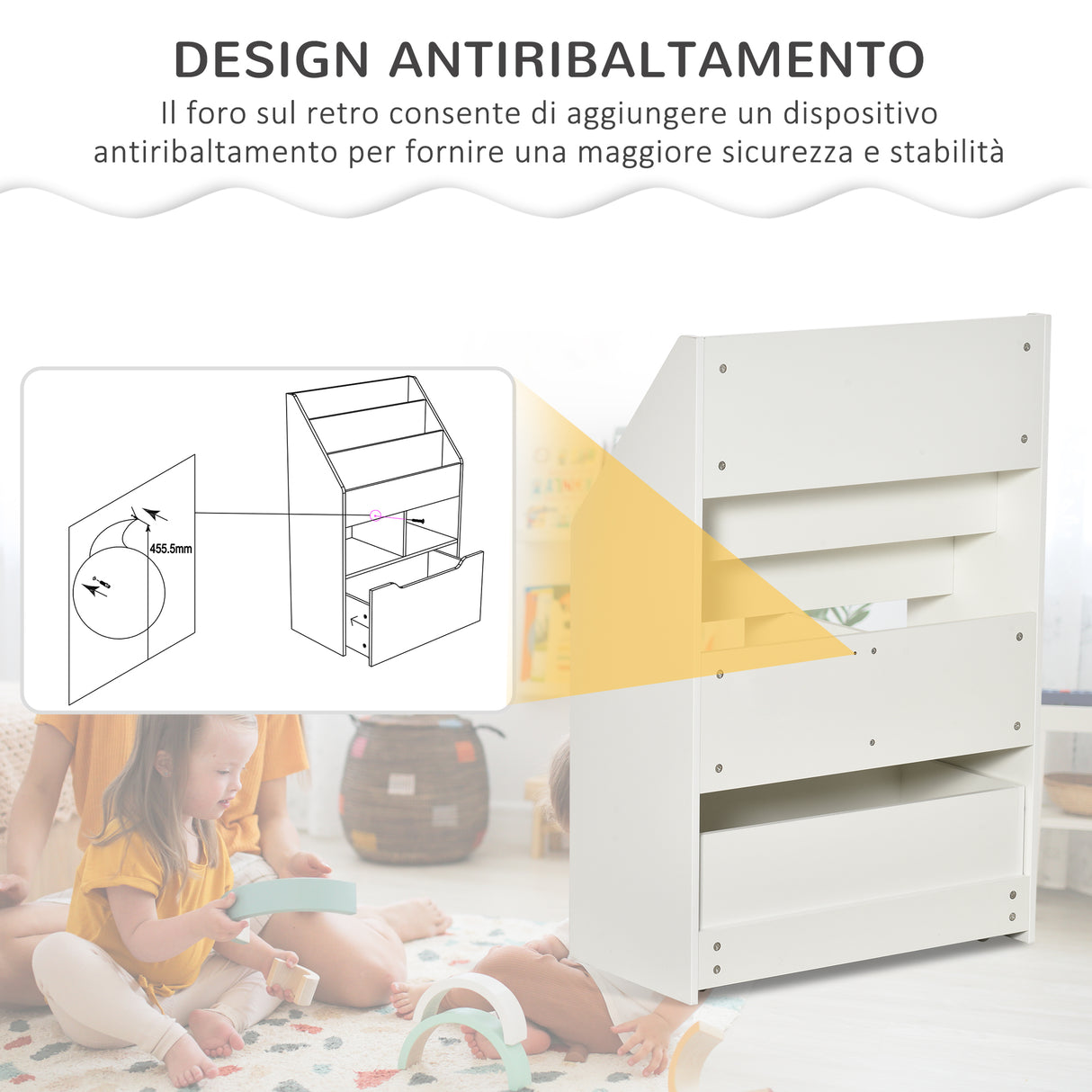 easycomfort easycomfort piccola libreria per bambini con ripiani e cassetto in mdf 60x29 9x90cm bianco
