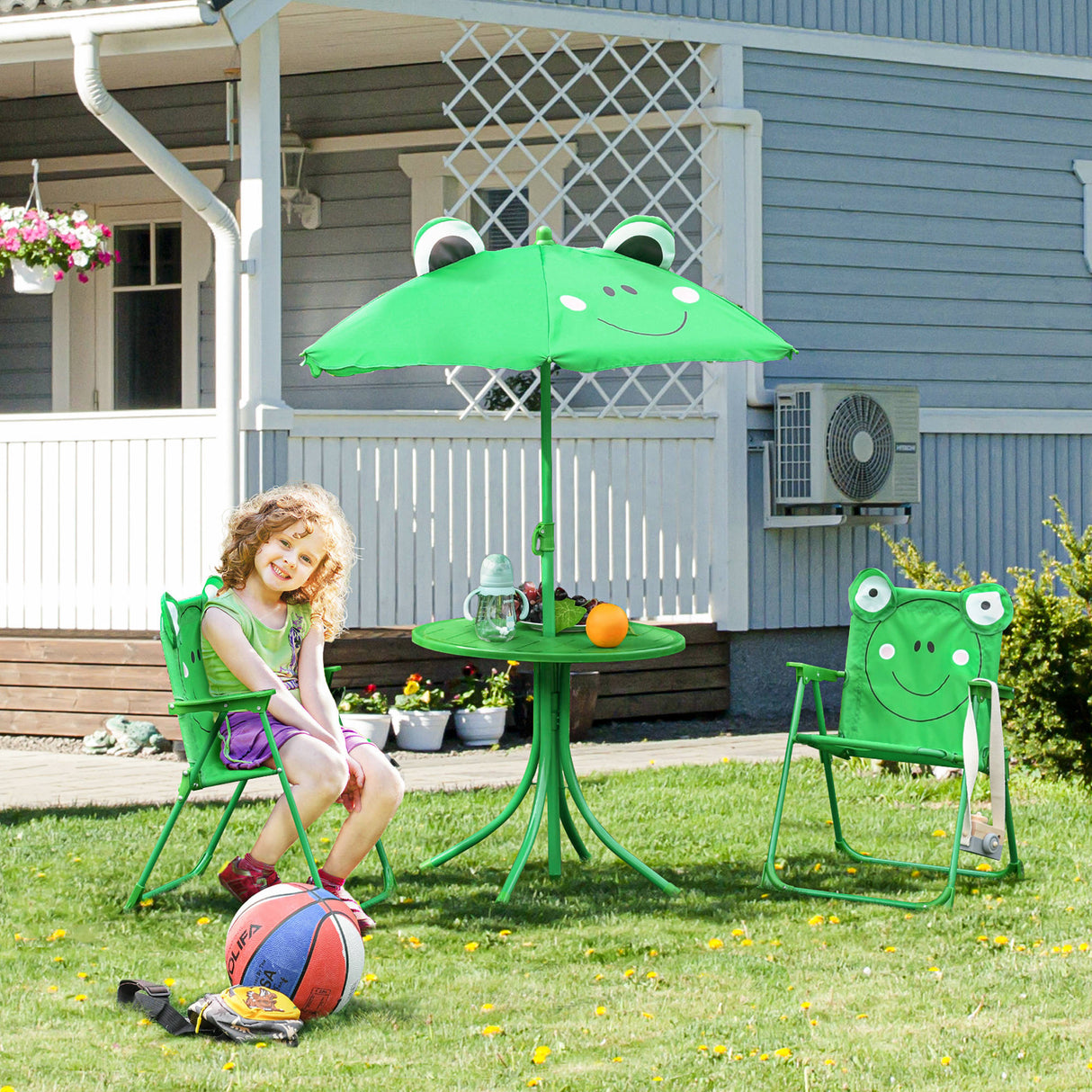easycomfort easycomfort set tavolo da giardino con 2 sedie pieghevoli e ombrellone per bambini rana ean 8054111849968
