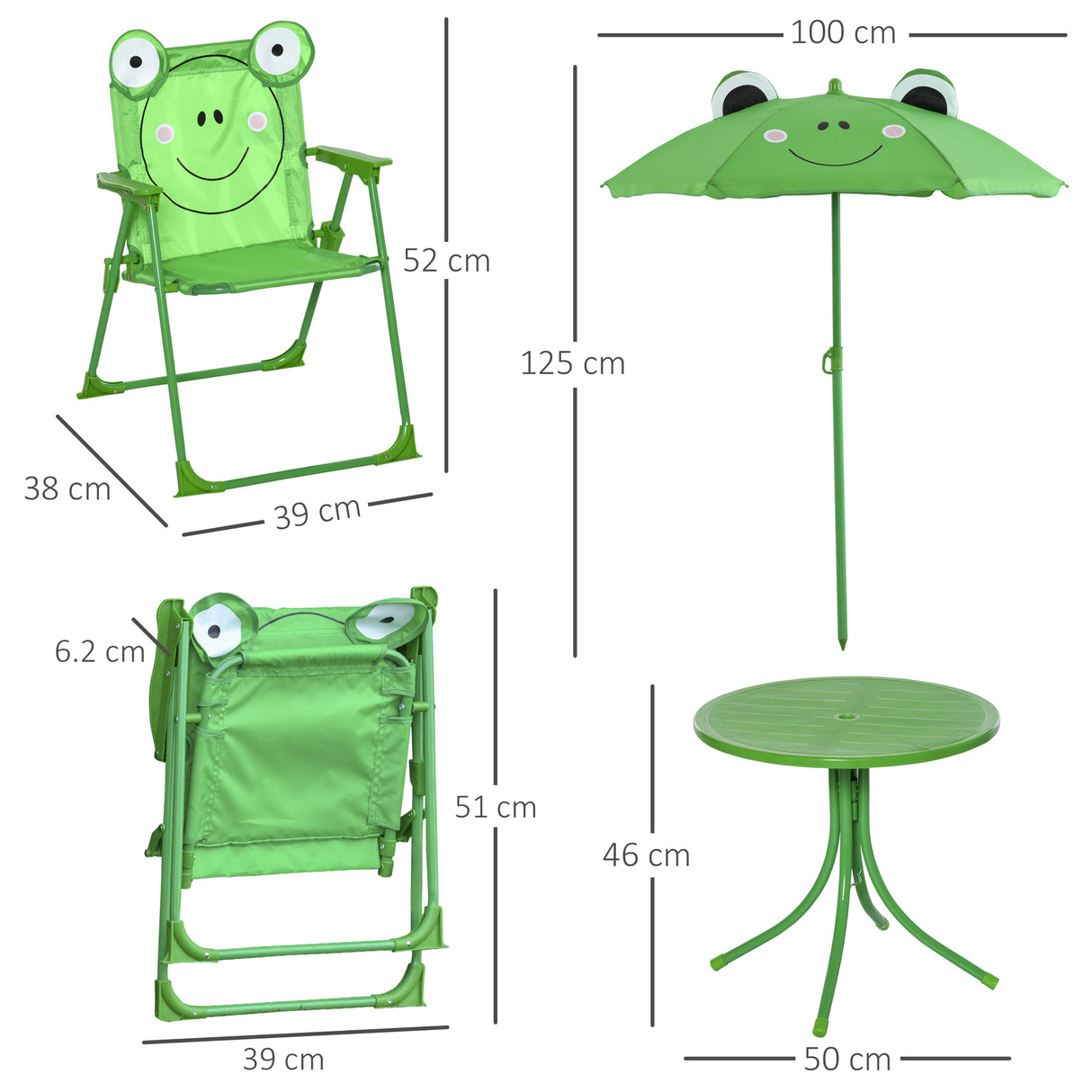 easycomfort easycomfort set tavolo da giardino con 2 sedie pieghevoli e ombrellone per bambini rana ean 8054111849968