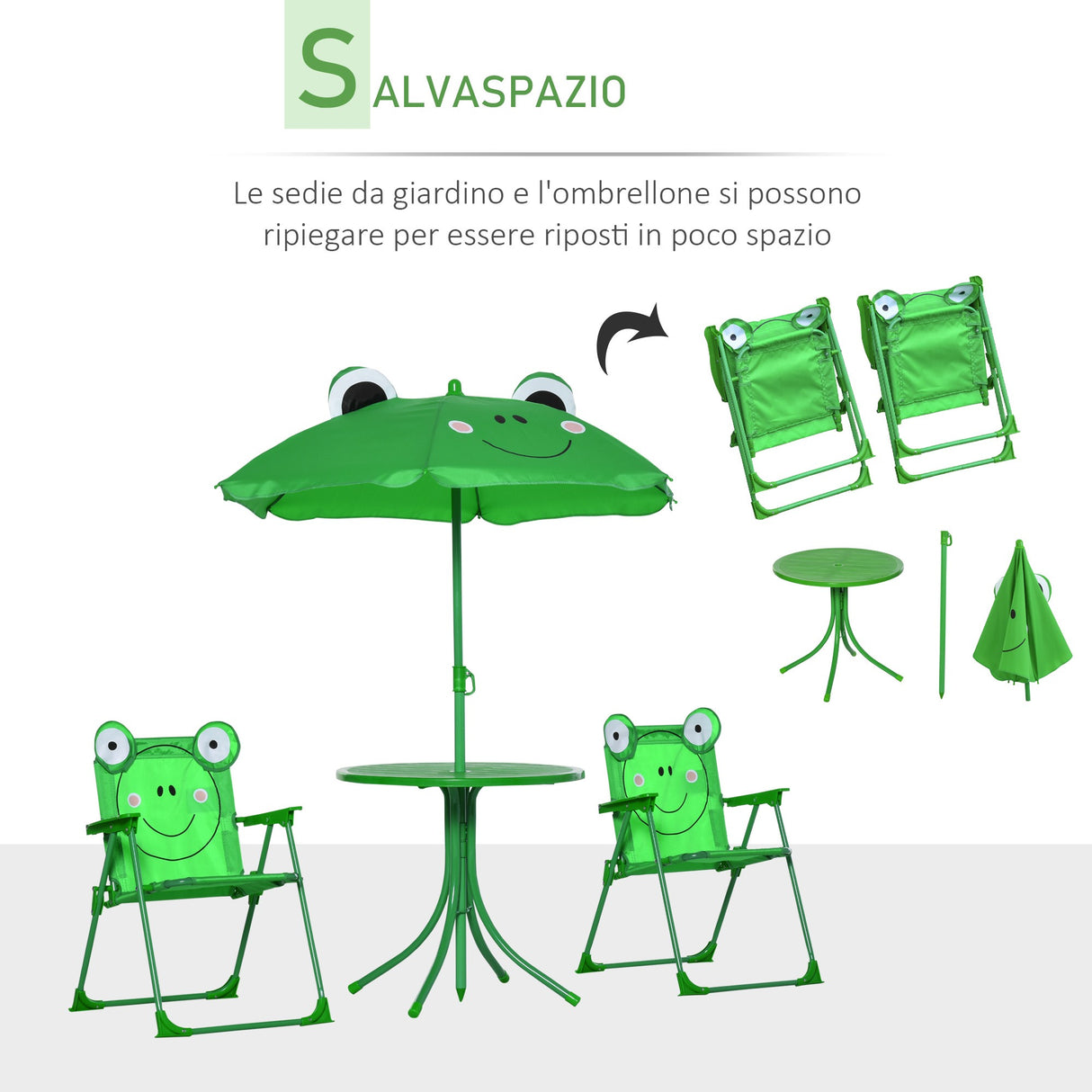 easycomfort easycomfort set tavolo da giardino con 2 sedie pieghevoli e ombrellone per bambini rana ean 8054111849968
