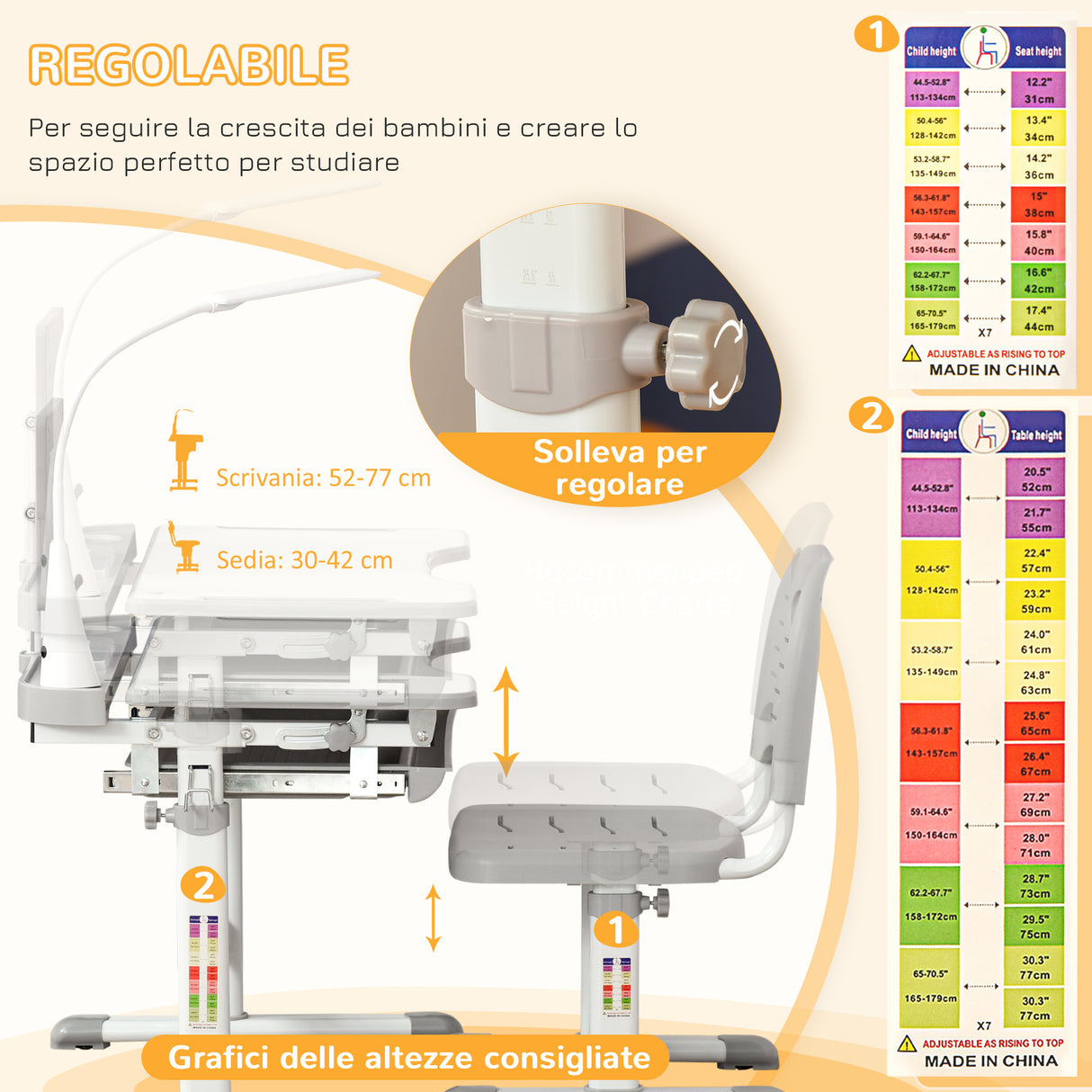 easycomfort easycomfort banco scuola con sedia per bambini 6 12 anni con altezza e inclinazione regolabile grigio