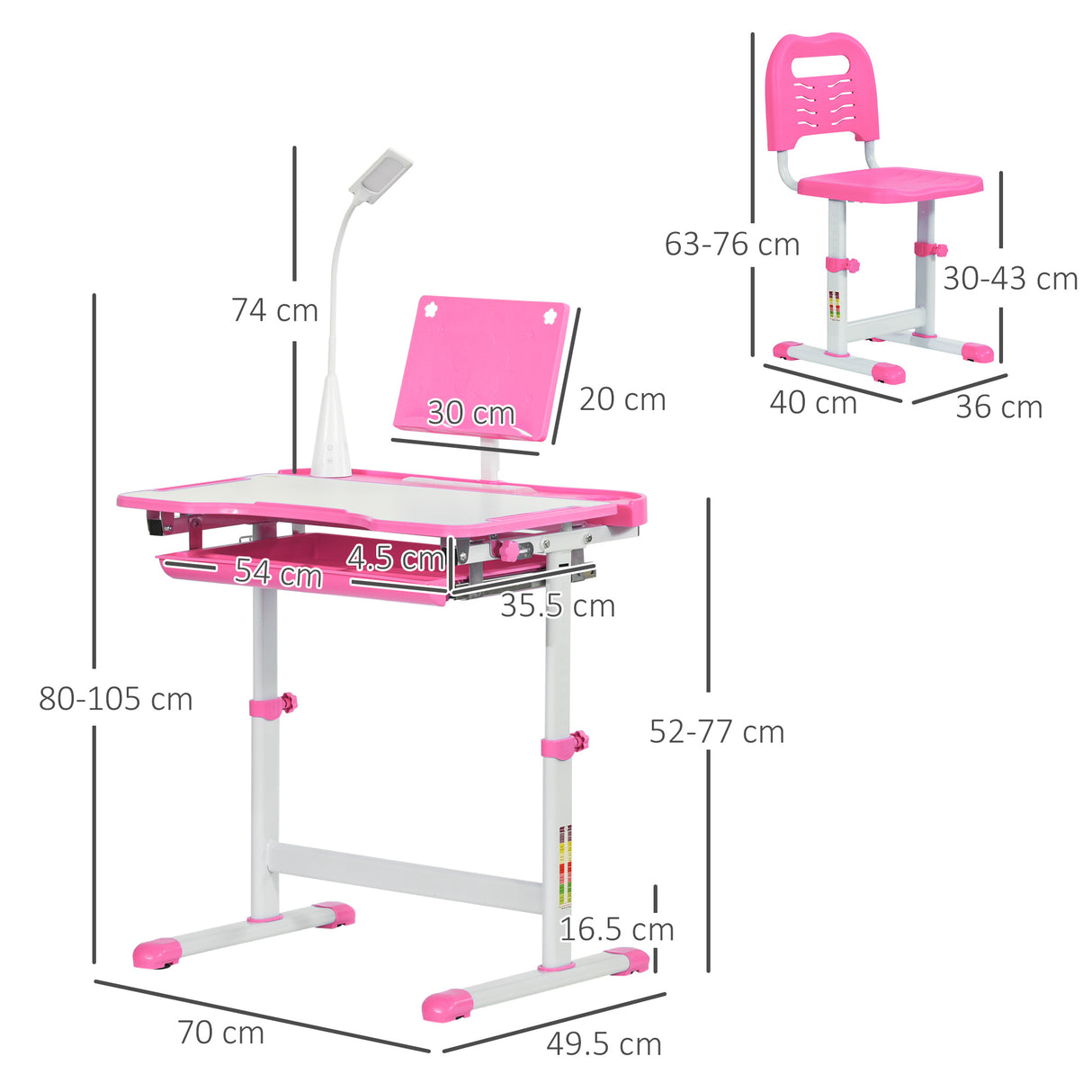 easycomfort easycomfort banco scuola regolabile con sedia per bambini 6 12 anni 70x49 5x80 105 cm rosa