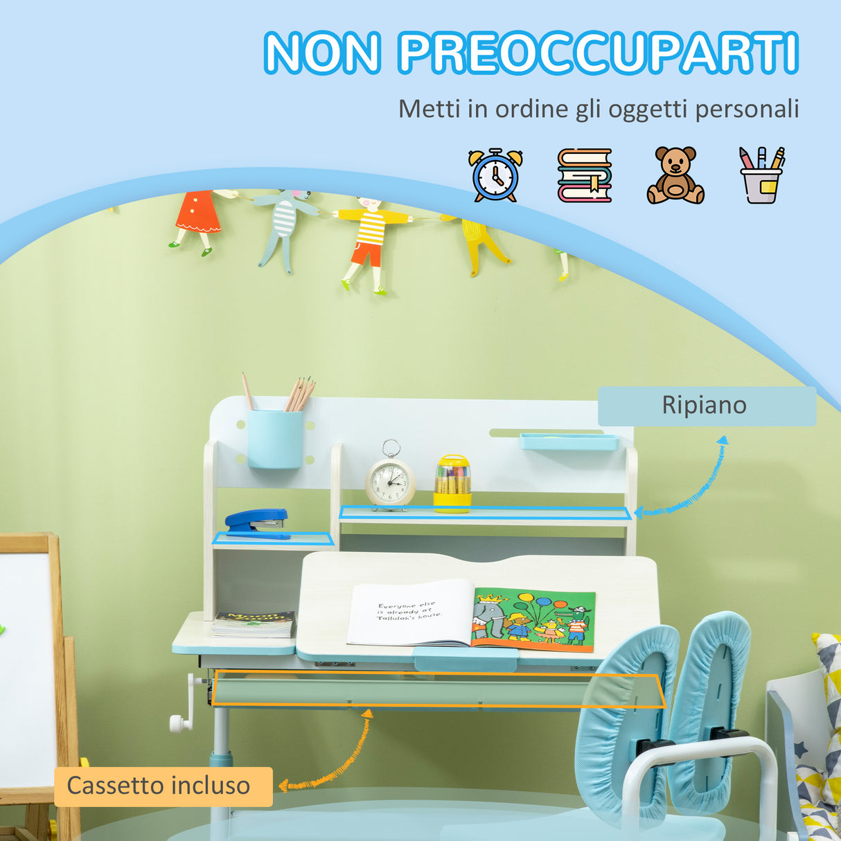 easycomfort easycomfort banco scuola con sedia per bambini 3 12 anni altezza regolabile e piano inclinabile azzurro