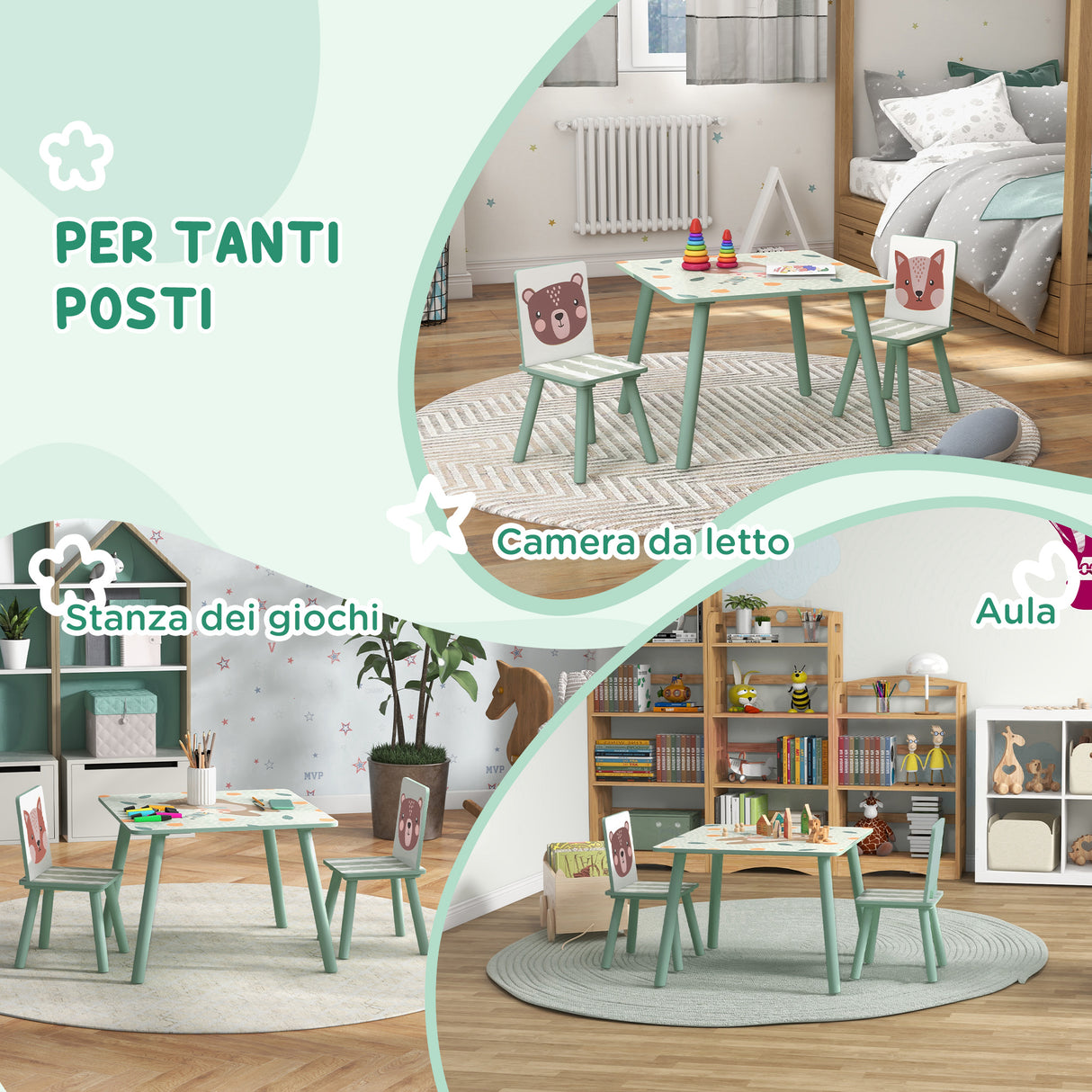 easycomfort easycomfort set tavolo e sedie 3 pezzi per bambini 3 8 anni in mdf e legno di pino verde