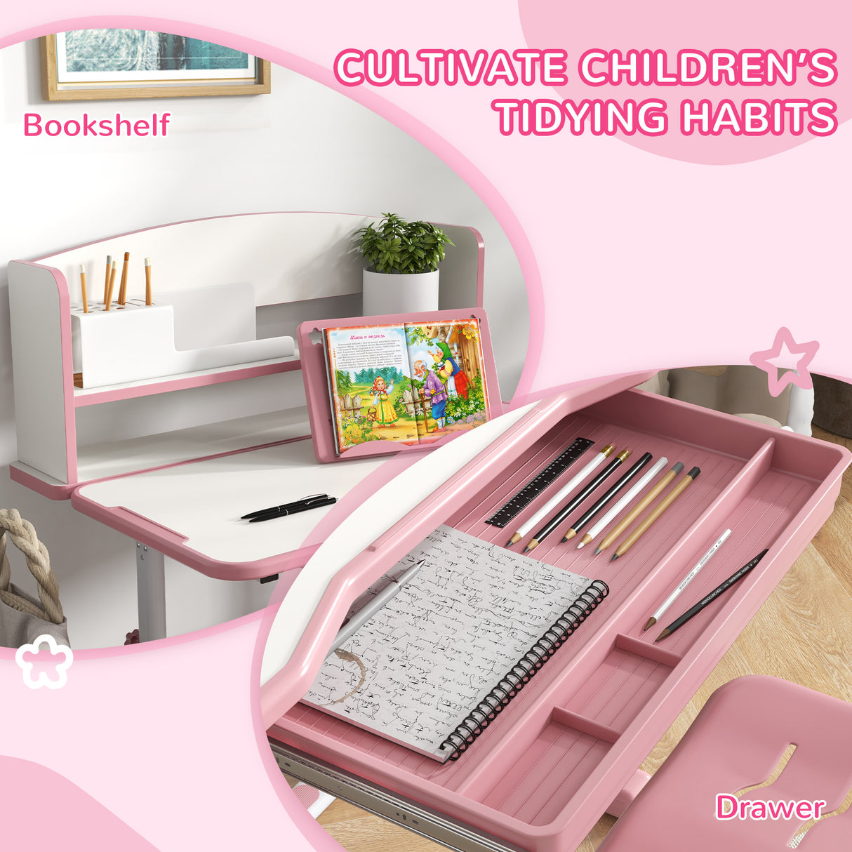 easycomfort easycomfort set scrivania per bambini con sedia regolabile in altezza e piano inclinabile eta 6 12 anni rosa