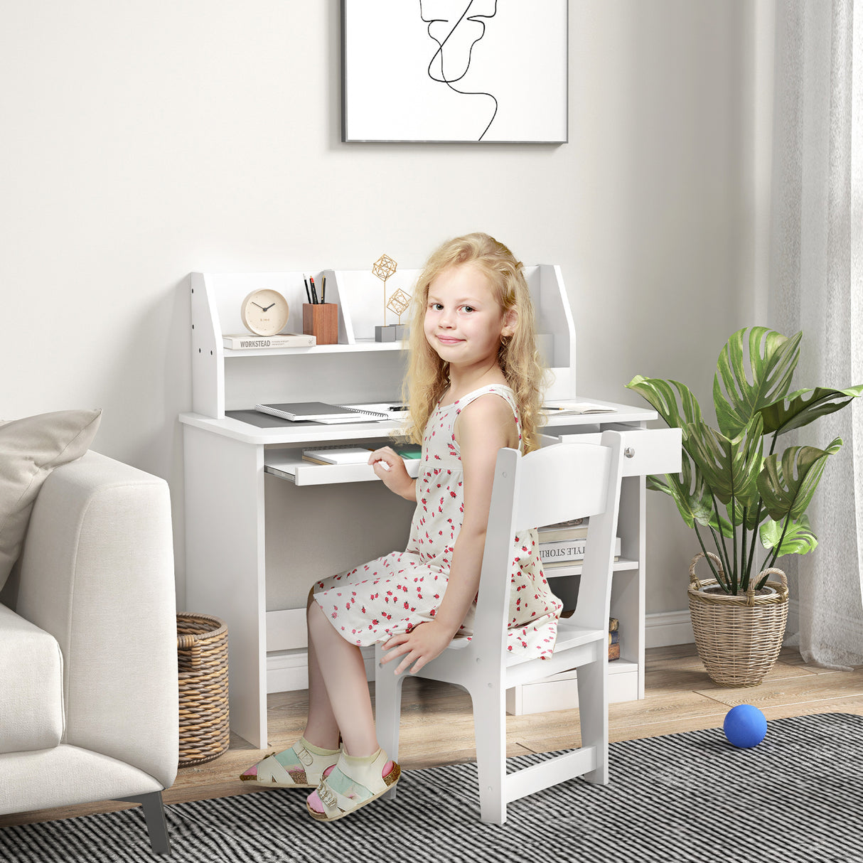 easycomfort easycomfort banco scuola e sedia per bambini da 5 8 anni con scaffale e mensola estraibile in legno bianco