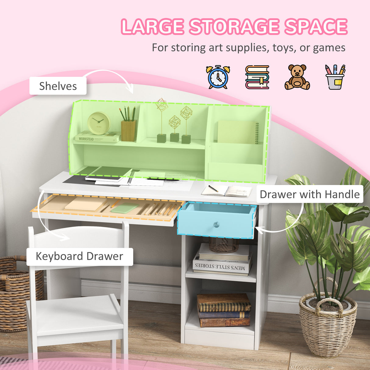 easycomfort easycomfort banco scuola e sedia per bambini da 5 8 anni con scaffale e mensola estraibile in legno bianco