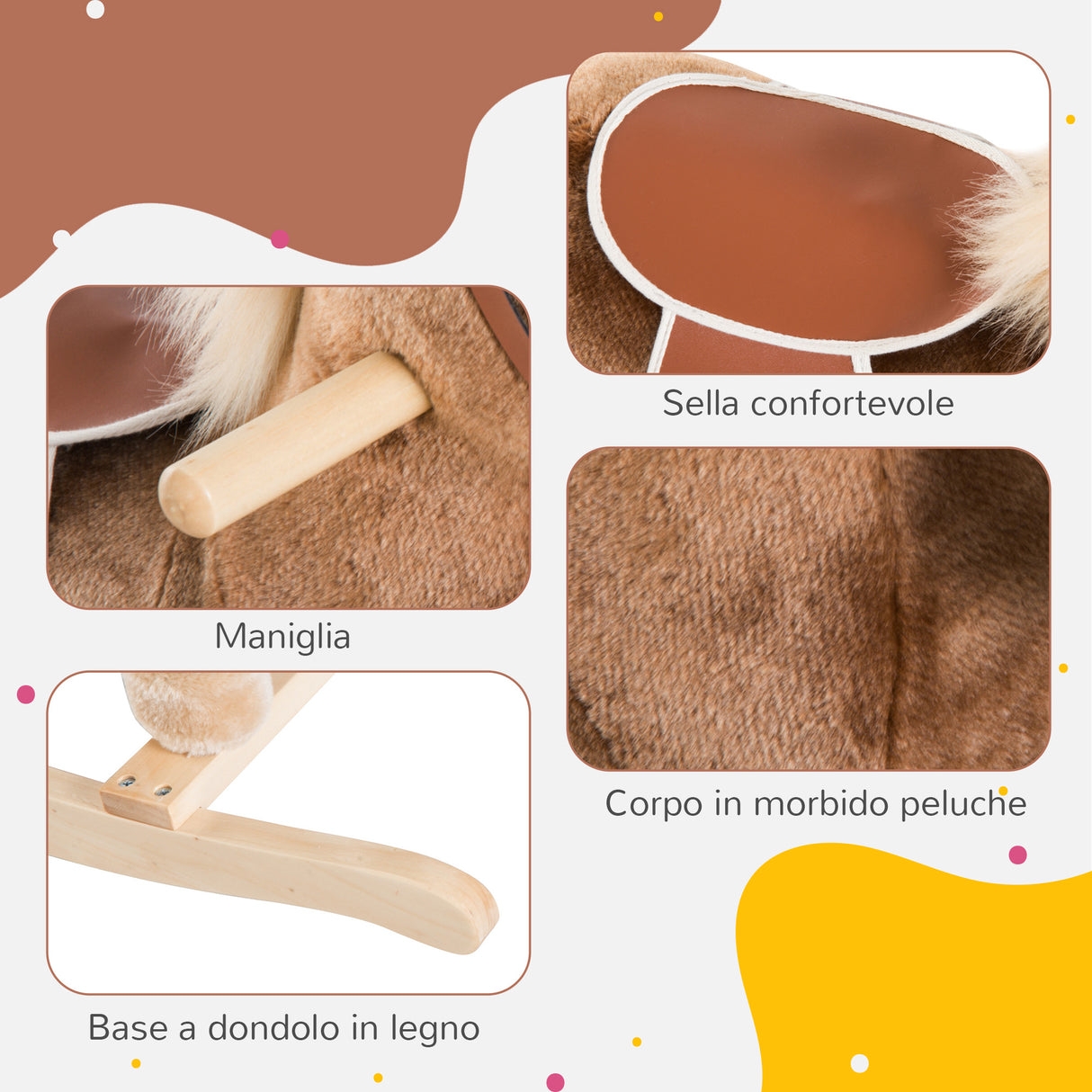 easycomfort easycomfort cavallo a dondolo in legno giocattolo cavalcabile bambini peluche 74 33 62cm