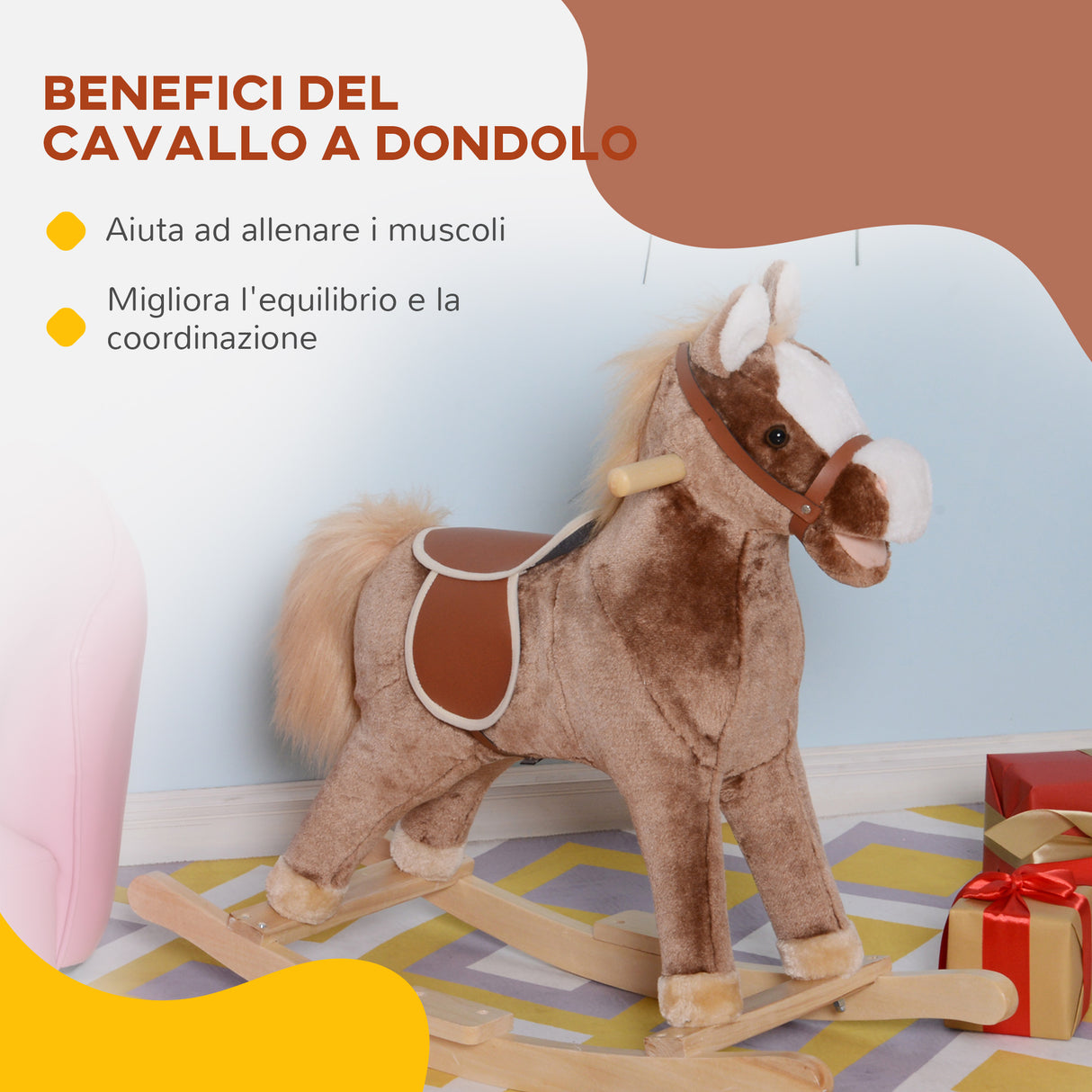 easycomfort easycomfort cavallo a dondolo in legno giocattolo cavalcabile bambini peluche 74 33 62cm