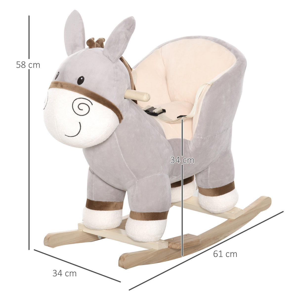 easycomfort easycomfort dondolo giocattolo a forma di asino per bambini 18 36 in legno di pioppo e peluche grigio suoni realistici