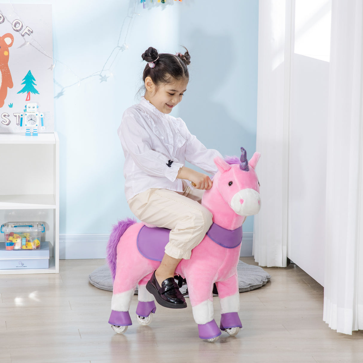 easycomfort easycomfort cavallo a dondolo con ruote a forma di unicorno per bambini da 3 6 anni 70x32x87cm rosa