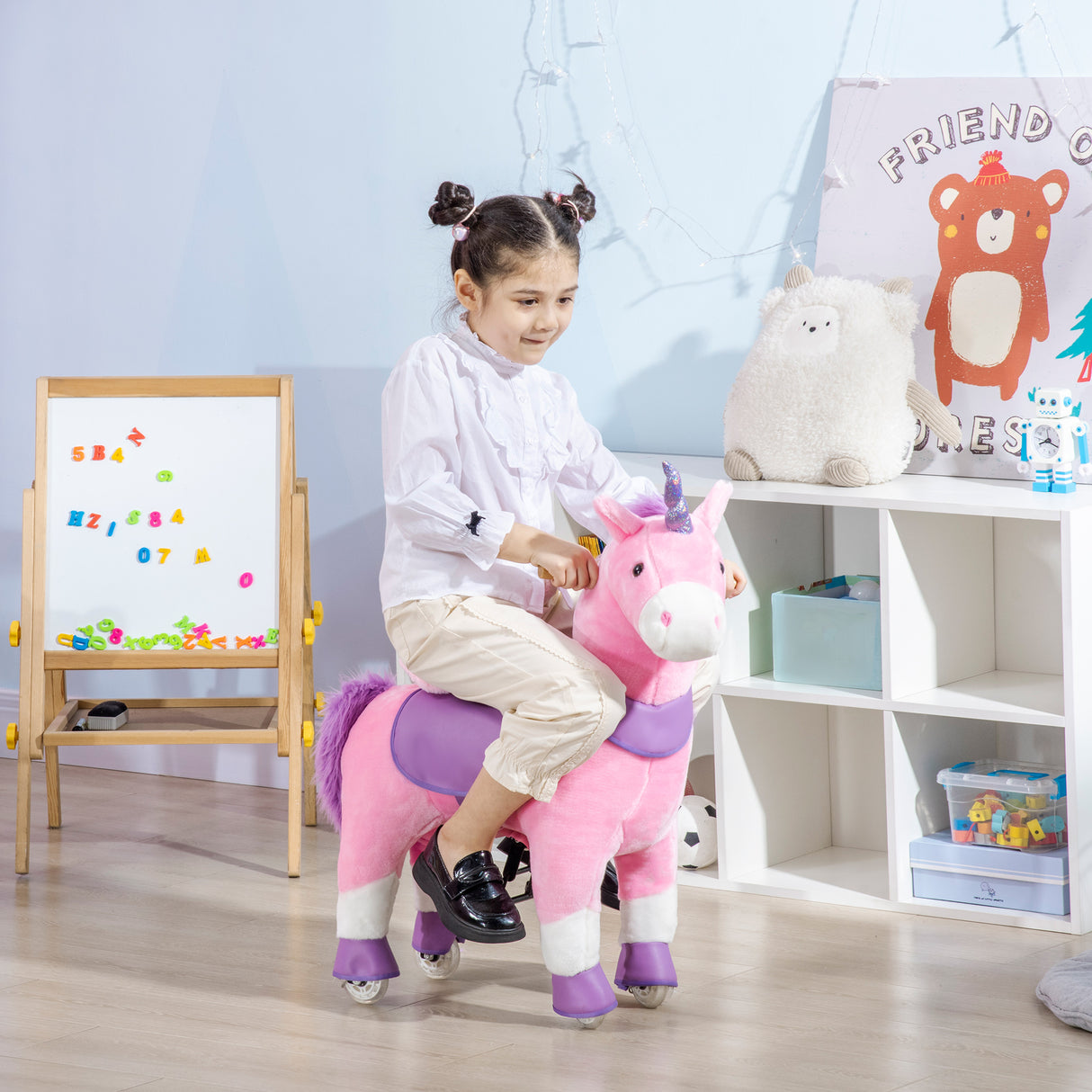 easycomfort easycomfort cavallo a dondolo con ruote a forma di unicorno per bambini da 3 6 anni 70x32x87cm rosa