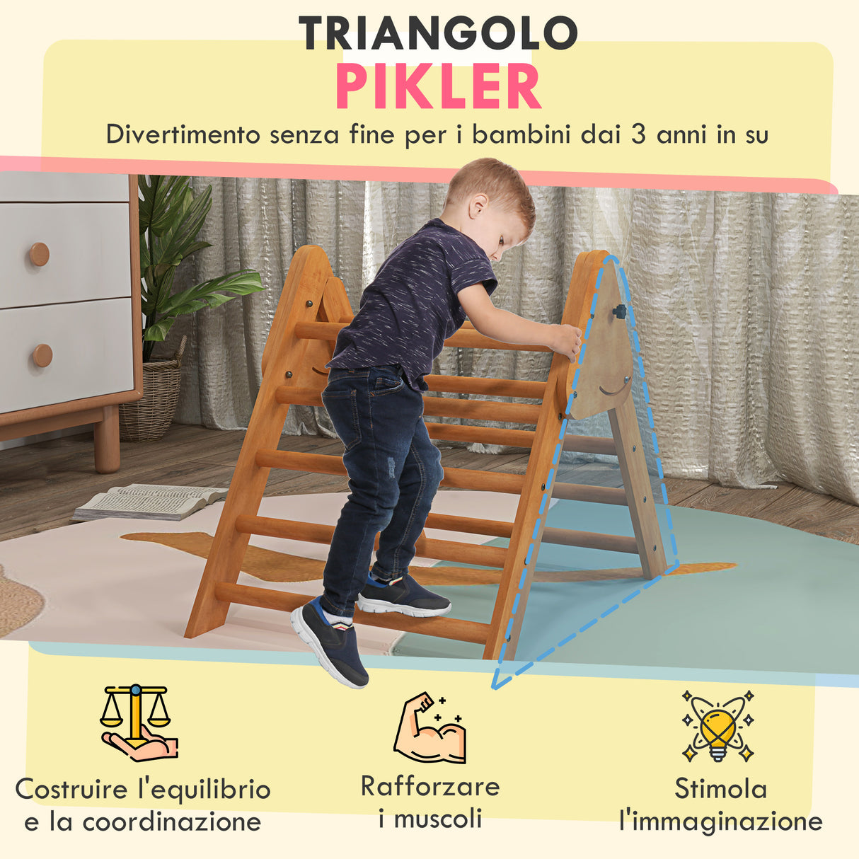 easycomfort easycomfort triangolo da arrampicata pieghevole per bambini 3 anni in legno di faggio 90x64x70 cm marrone chiaro