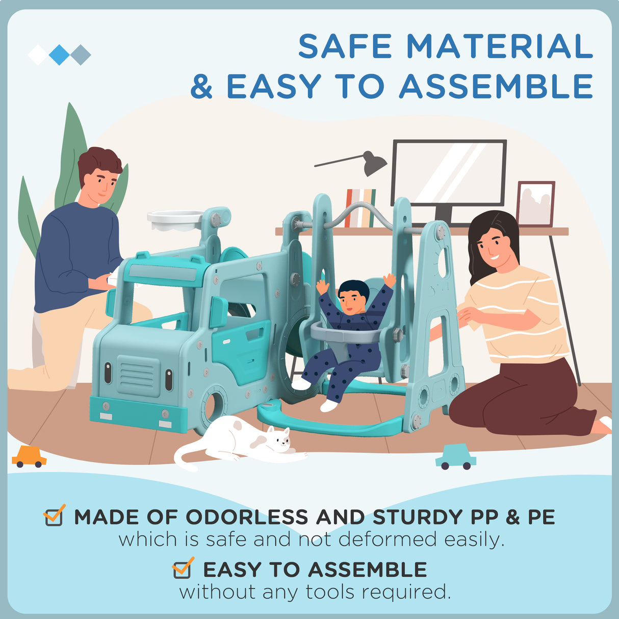 easycomfort easycomfort set scivolo per bambini 18 48 mesi con altalena macchinina e canestro 201x151x87 5cm azzurro