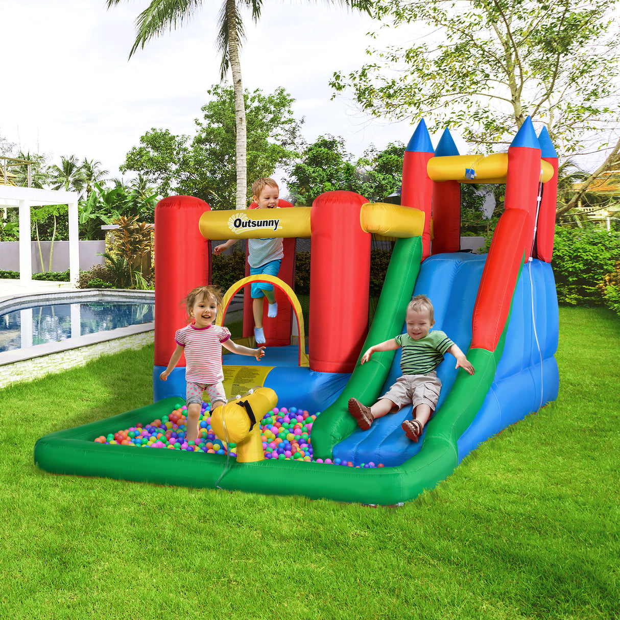 easycomfort easycomfort gioco gonfiabile per bambini 3 8 anni con scivolo e piscina 330x245x215cm