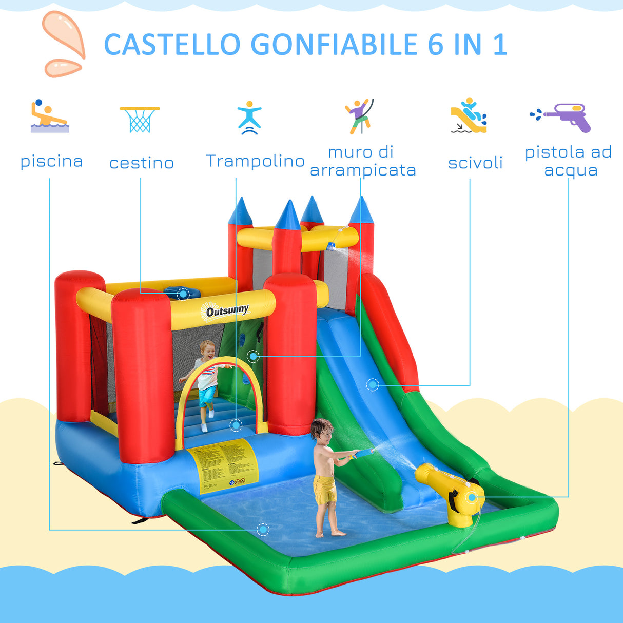 easycomfort easycomfort gioco gonfiabile per bambini 3 8 anni con scivolo e piscina 330x245x215cm